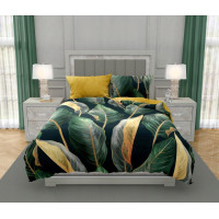 Saténové obliečky NOBILE Leaves - zelené / žlté - 220x200 cm