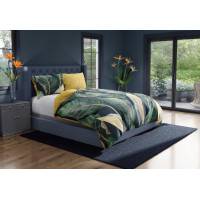 Saténové obliečky NOBILE Leaves - zelené / žlté - 220x200 cm