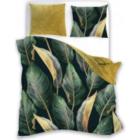 Saténové obliečky NOBILE Leaves - zelené / žlté - 220x200 cm