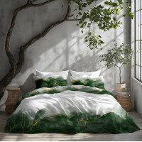 Saténové obliečky NOBILE Listy - biele / zelené - 140x200 cm