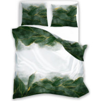 Saténové obliečky NOBILE Listy - biele / zelené - 140x200 cm