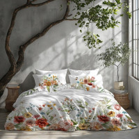 Saténové obliečky NOBILE Lúčne kvety - biele - 140x200 cm