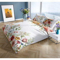 Saténové obliečky NOBILE Lúčne kvety - biele - 220x200 cm