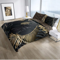 Saténové obliečky NOBILE Palm leaves - čierne / zlaté - 220x200 cm
