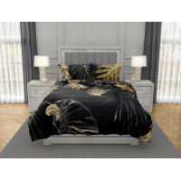 Saténové obliečky NOBILE Palm leaves - čierne / zlaté - 220x200 cm