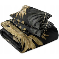 Saténové obliečky NOBILE Palm leaves - čierne / zlaté - 220x200 cm
