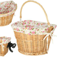 Prútený košík RALLEX na riadidlá bicykla - prírodný/kvetovaný