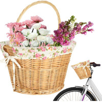 Prútený košík RALLEX na riadidlá bicykla - prírodný/kvetovaný