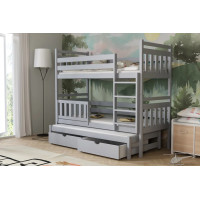 Detská poschodová posteľ z masívu borovice PETR s prístelkou a šuplíky - 200x90 cm - ŠEDÁ