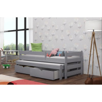 Detská posteľ z masívu borovice ALEX s prístelkou a šuplíky - 200x90 cm - ŠEDÁ