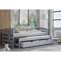 Detská posteľ z masívu borovice MONI s prístelkou a šuplíky - 200x90 cm - ŠEDÁ