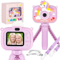 Detský digitálny fotoaparát na statíve Jednorožec - fialový