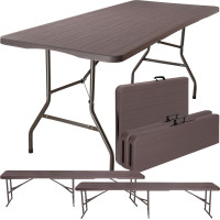 Set cateringového nábytku WOODLAND - stôl 180 cm + 2 lavice - hnedý