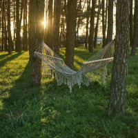 Záhradná hojdacia sieť BOHO so strapcami - 200 cm - šedá