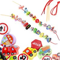 Drevené korálky na navliekanie - Dopravné prostriedky a značky