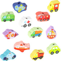 Drevené korálky na navliekanie - Dopravné prostriedky a značky