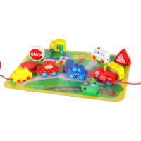 Drevené korálky na navliekanie - Autíčka a značky