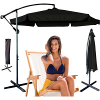 Skladací záhradný slnečník LUARO s predlžovacím ramenom - 290 cm - čierny