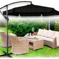 Skladací záhradný slnečník LUARO s predlžovacím ramenom - 290 cm - čierny