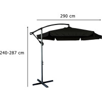 Skladací záhradný slnečník LUARO s predlžovacím ramenom - 290 cm - čierny