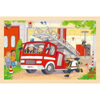 GOKI Drevené obojstranné puzzle Hasiči a vrtuľník 24 dielikov