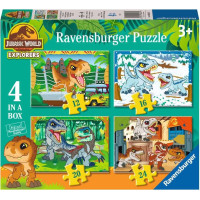 RAVENSBURGER Puzzle Jurský svet: Objavitelia 4v1 (12,16,20,24 dielikov)