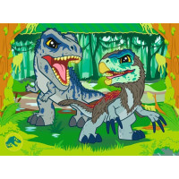 RAVENSBURGER Puzzle Jurský svet: Objavitelia 4v1 (12,16,20,24 dielikov)
