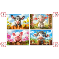 CASTORLAND Puzzle Roztomilé zvieratká 4v1 (8,12,15,20 dielikov)