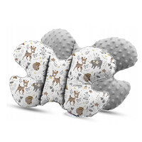 Detská deka do kočíka s vankúšikom a motýlikom - BABYMAM PREMIUM set 3v1 - Srnček a priatelia so šedou minky