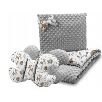 Detská deka do kočíka s vankúšikom a motýlikom - BABYMAM PREMIUM set 3v1 - Srnček a priatelia so šedou minky