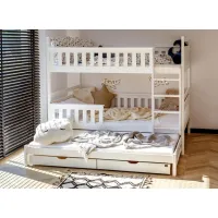 Detská poschodová posteľ z masívu KRISTIÁN s prístelkou a šuplíky - 200x90 cm - BIELA