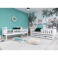 Detská poschodová posteľ z masívu KRISTIÁN s prístelkou a šuplíky - 200x90 cm - BIELA