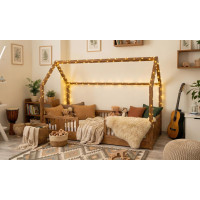 Detská domčeková Montessori posteľ z masívu borovice LUNA L - 160x80 cm