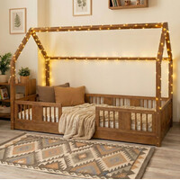 Detská domčeková Montessori posteľ z masívu borovice LUNA L - 160x80 cm