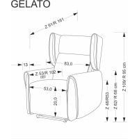 Elektrické polohovacie kreslo GELATO - čalúnené látkou - popolavo šedé