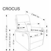 Elektrické polohovacie kreslo CROCUS - čalúnené látkou - popolavo šedé