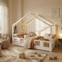 Detská domčeková Montessori posteľ z masívu borovice LUNA S - 200x90 cm