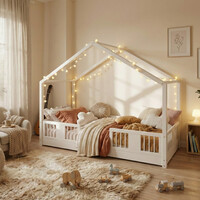 Detská domčeková Montessori posteľ z masívu borovice LUNA S - 200x90 cm