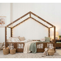 Detská domčeková Montessori posteľ z masívu borovice LUNA S - 200x90 cm