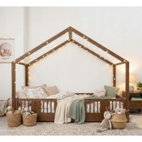 Detská domčeková Montessori posteľ z masívu borovice LUNA S - 200x90 cm