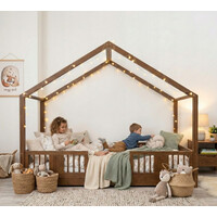 Detská domčeková Montessori posteľ z masívu borovice LUNA S - 200x90 cm