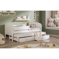 Detská posteľ z masívu borovice OWEN s prístelkou a šuplíky - 200x90 cm - biela