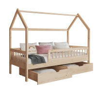 Detská domčeková posteľ z masívu borovice GAJA so šuplíkmi - 200x90 cm - prírodná borovica