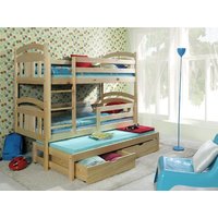 Detská poschodová posteľ s výsuvnou prístelkou z MASÍVU so zásuvkami - PV006