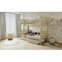 Detská poschodová posteľ z MASÍVU 200x80cm bez šuplíku - M07 bezfarebný lak