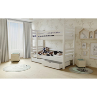 Detská poschodová posteľ z MASÍVU 200x90cm so zásuvkami - M07 biela