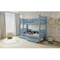 Detská poschodová posteľ z MASÍVU 200x90cm bez šuplíku - M07 modrá
