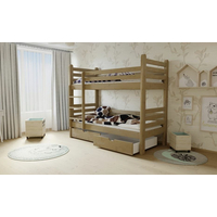 Detská poschodová posteľ z MASÍVU 180x80cm so zásuvkami - M07 morenie dub