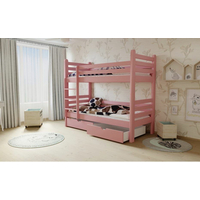 Detská poschodová posteľ z MASÍVU 200x90cm bez šuplíku - M07 ružová