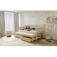 Detská posteľ s výsuvnou prístelkou z MASÍVU 180x80cm so zásuvkou - M06 bezfarebný lak